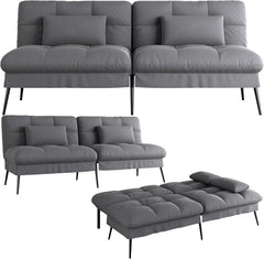 COMHOMA Slaapbank met slaapfunctie, futonhoes, uitklapbaar, hoekbank, 3-zits, met verstelbare rugleuning van grijze stof •