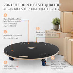 Meubelroller - Transportroller - Met remmen - Ø87 cm - tot 800 kg - ECD Germany •