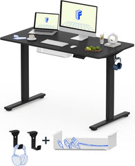FLEXISPOT zit- en sta-bureau, eendelig blad 100x60cm, elektrisch in hoogte verstelbaar bureau, bedieningspaneel met geheugenfuncties, eenvoudige montage, telewerkbureau (zwart + zwart)