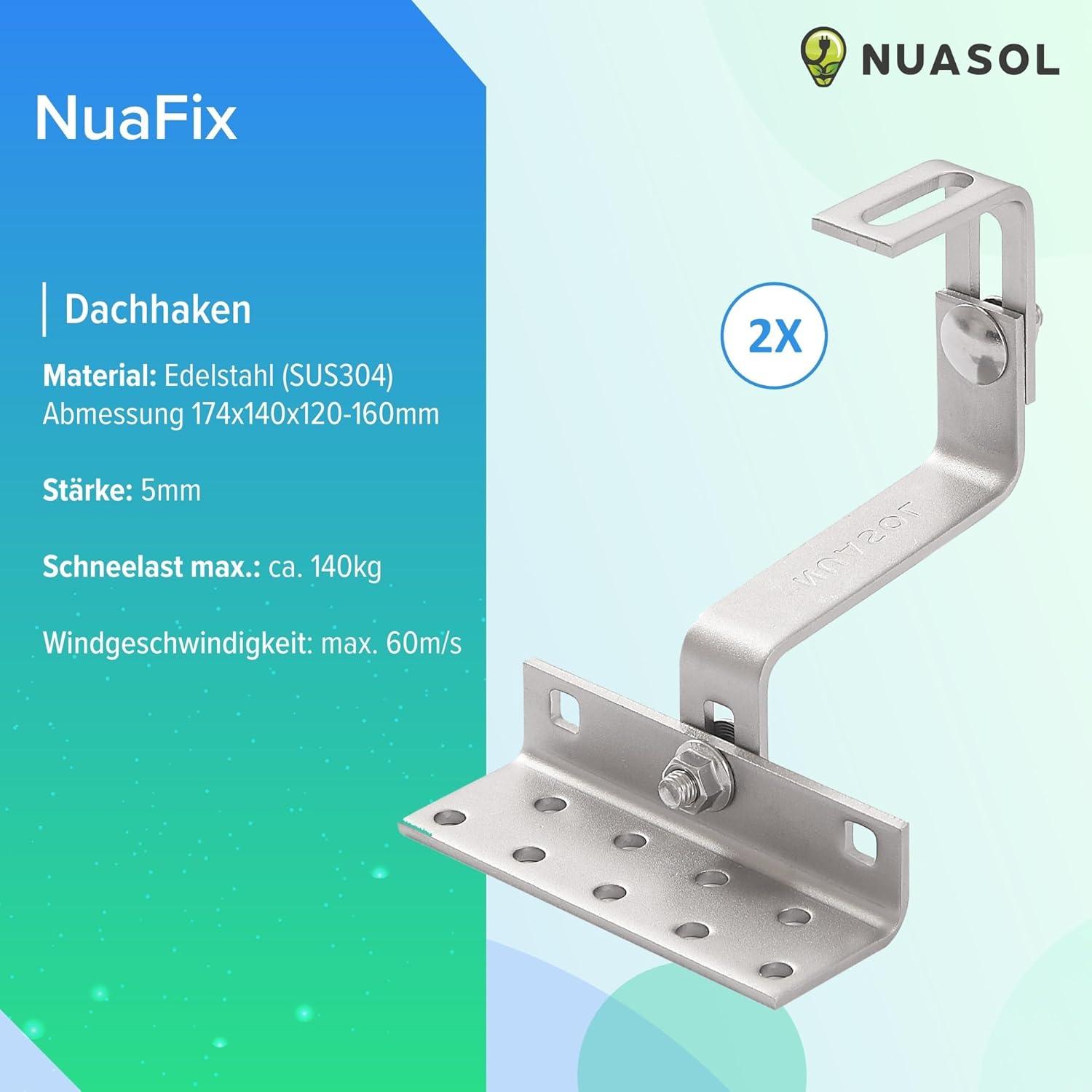 NuaSol Fotovoltaïsche montageset voor baksteendak, bevestiging zonnepaneelhouder met dakhaak, zonnepaneelhouder met eindklem en middenklem, 35 mm