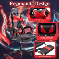 Ergonomische Bureaustoel -  Office Chair - Gamestoel - Volwassenen - Zwart/Rood - Sunon