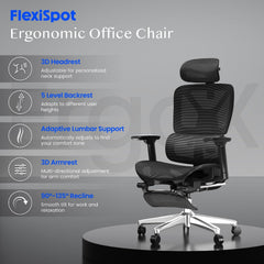 Ergonomische Bureaustoel -  Office Chair - Gamestoel - Volwassenen - Zwart - C7B Lite PRO -  FLEXISPOT