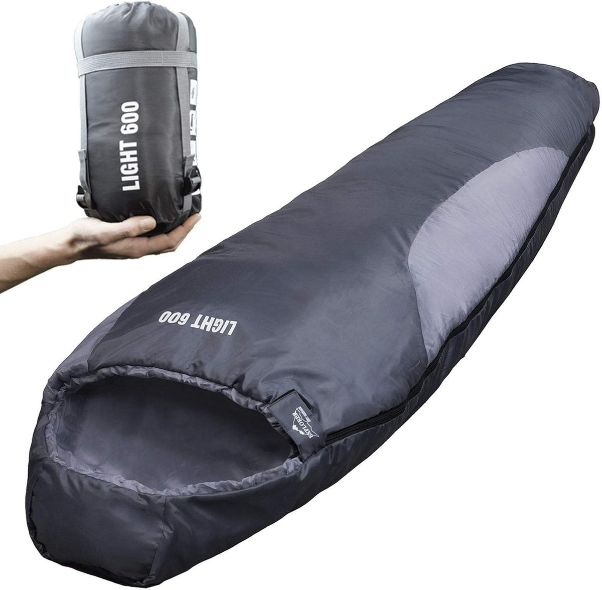 EXPLORER® Light 600 zomerslaapzak, 700 g, -2 °C tot +14 °C, 120 g/m², ultralichte slaapzak voor buiten, 210 x 75 x 50 cm, zomer, mummieslaapzak voor volwassenen, camping en trekking, lichte kleine
