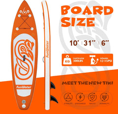 FunWater Opblaasbaar stand-up paddleboard, 305 x 78 x 15 cm, complete accessoires, verstelbare peddel, pomp, kajakzitting, SUP-reisrugzak, linnen, waterdichte tas, tot 136kg draagkracht
