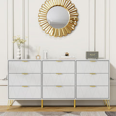 Commodekast met 9 schuifladen, 150 x 34 x 74 cm, dressoir, modern dressoir, tv-board, opbergkast, smalle commode, buffet, kast voor woonkamer, slaapkamer, hal, wit