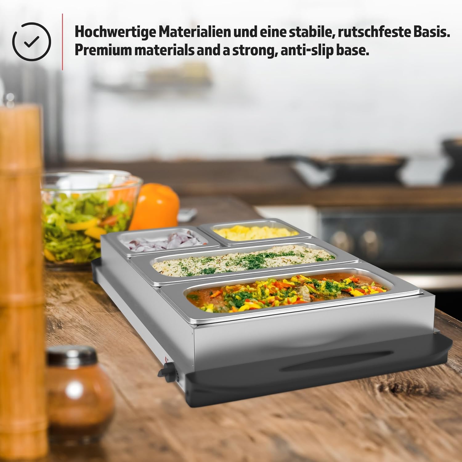 Elektrische buffetwarmer met verwarmingsplaatfunctie, set selectie, temperatuurregelaar, roestvrij staal, warmhoudapparaat, verwarmingsplaat, warmhoudplaat (1, 2 x 2,5 l + 2 x 1 l)
