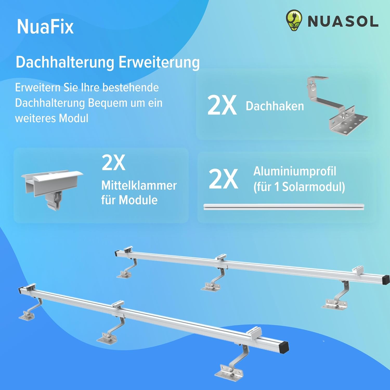 NuaSol Fotovoltaïsche montageset voor baksteendak, bevestiging zonnepaneelhouder met dakhaak, zonnepaneelhouder met eindklem en middenklem, 35 mm