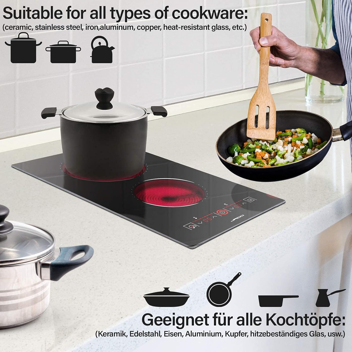 Inductie Kookplaat inbouw - Elektrische kookplaat - 2 Pits - 3000W - Zwart - Jago