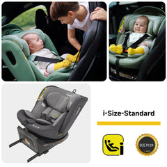 Jovikids 360° draaibaar kinderzitje met ISOFIX, i-size 40-150 cm (vanaf geboorte -12 jaar), babyautostoeltje, reboarder met ligfunctie en afneembare luifel, ECE R129 (grijs)