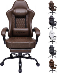 GTPLAYER Gamingstoel, bureaustoel, ergonomische pc-stoel, in hoogte verstelbare draaistoel, armleuningen met synchroon mechanisme, lendenkussen, hoofdkussen en extra dikke zitting, kunstleer