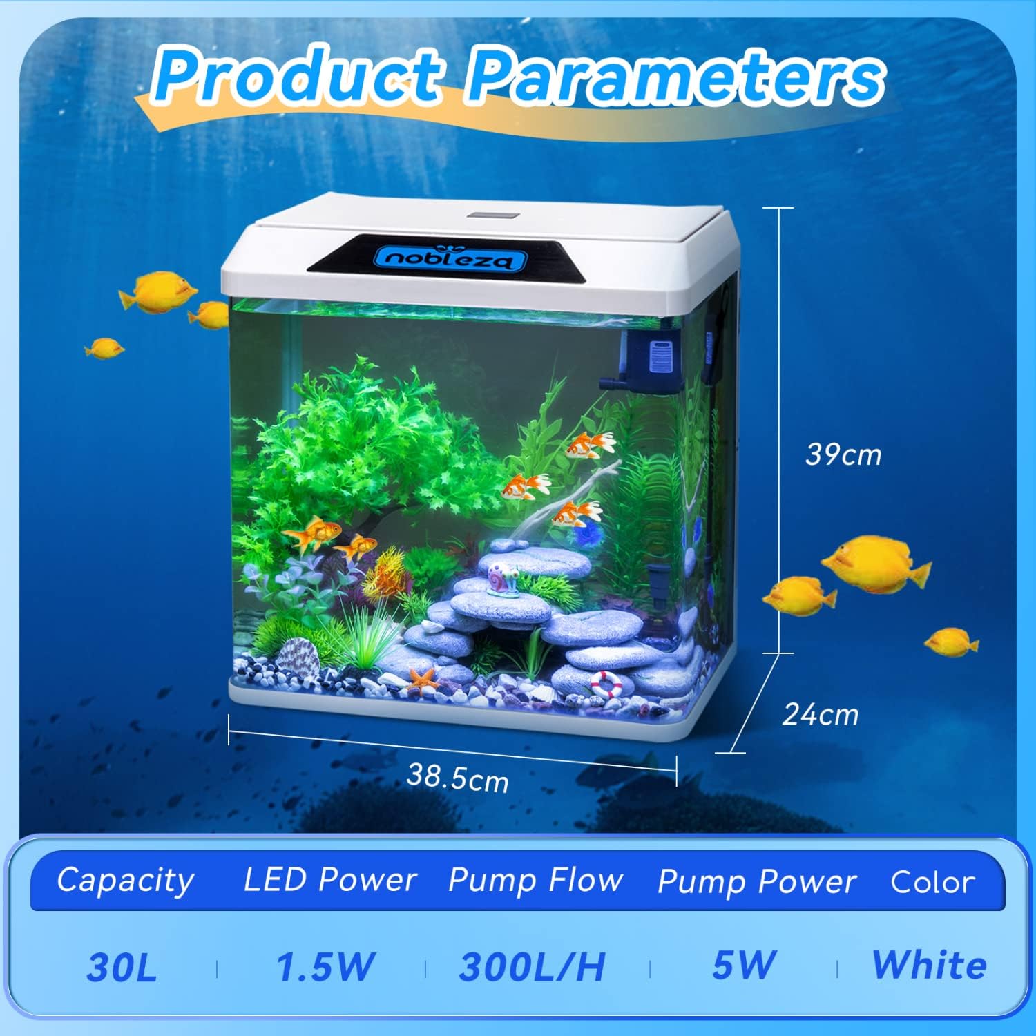Aquarium Kit - 38.5x24x39 cm - 30L - Wit - Nobleza