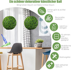 COSTWAY Buxusballen, 2 stuks, 40 cm, buxusbal, uv-bestendig, vormgesneden, kunstplant, decoratieve plant, boekbal, kunstplant, decoratieve bolplanten voor huis, tuin, bruiloft, donkergroen