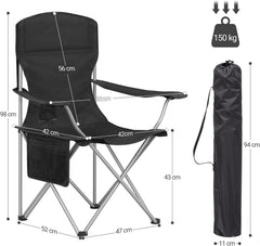 Hzuaneri Campingstoel, Set van 2, Opvouwbare Campingstoel met Bekerhouder en Draagtas, Stevige Constructie tot 150 kg, Opvouwbare Visstoel, Visstoel, Tuinstoel voor Buiten, Zwart CC00199EB