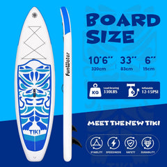 FunWater SUP-board, opblaasbaar stand-up paddleboard voor alle vaardigheidsniveaus, 320cm, ideaal voor beginners en gezinnen, met antislip EVA-dek, peddel, pomp en complete accessoires