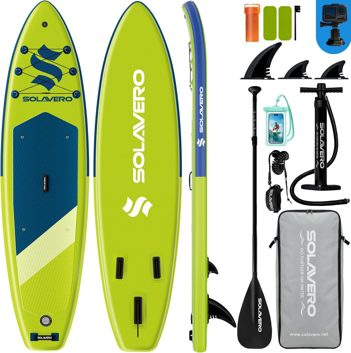 Sup Board - Opblaasbaar Paddle Board - 200 kg - Groen/Blauw - SOLAVERO