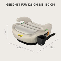 Jovikids Autostoelverhoging voor kinderen met ISOFIX, ECE R129 kinderzitverhoging 125-150 cm, verdikte stoffen bekleding & Isofix invoerhulp, gemakkelijk wasbaar, beige met bekerhouder