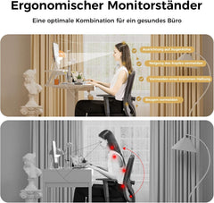 COMHOMA In hoogte verstelbaar bureau, elektrisch, 120 x 60 cm, elektrisch bureau met laden, monitorstandaard, tabletstandaard, bureau met 3 hoogtes geheugenbediening, wit