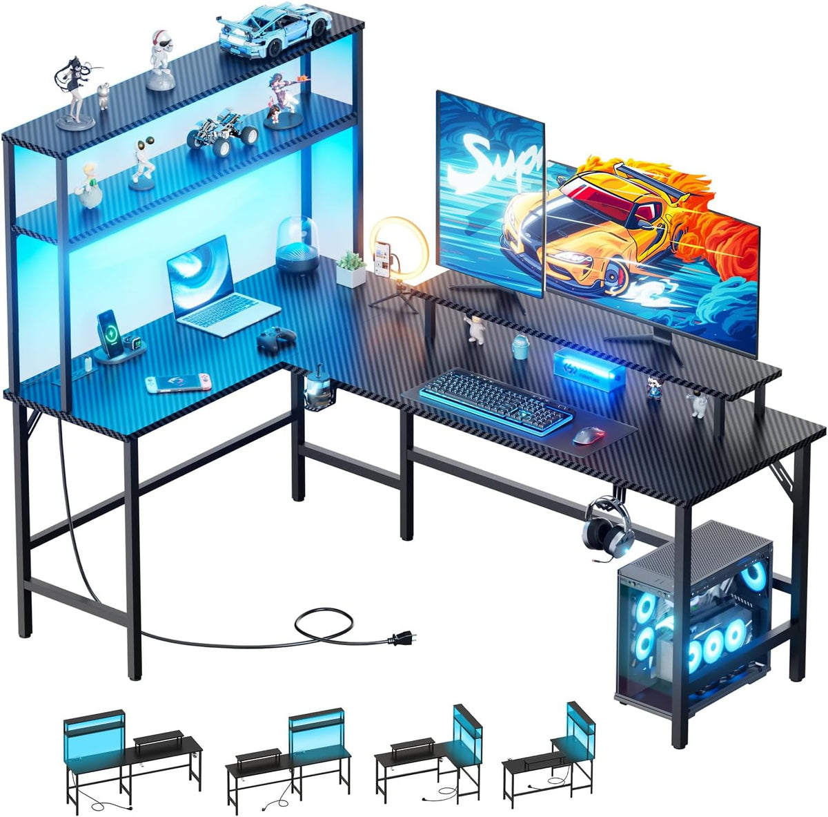 Gaming bureau - Gaming desk - Hoekbureau - 150x50 cm - Zwart - HLDIRECT