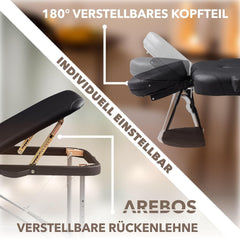 Arebos Mobiele massagestoel 3 zones, massagetafel, massagestoel inklapbaar, in hoogte verstelbaar aluminium massagebed cosmetische ligstoel draagbaar incl. accessoires, hoofdsteun, armleuning •