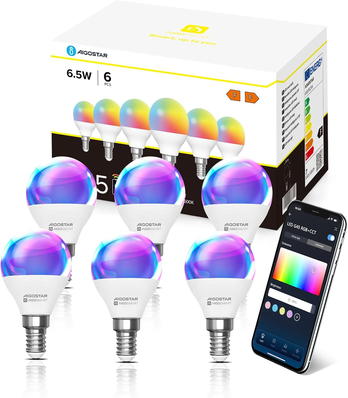 E14 LED lamp - Dimbaar - Smart lamp - 6,5W - 6 stuks - Aigostar