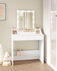 Hzuaneri Make-uptafel met ledverlichting, met spiegel, instelbare helderheid, kaptafel met 2 laden en 3 open vakken, modern, wit DT39503X