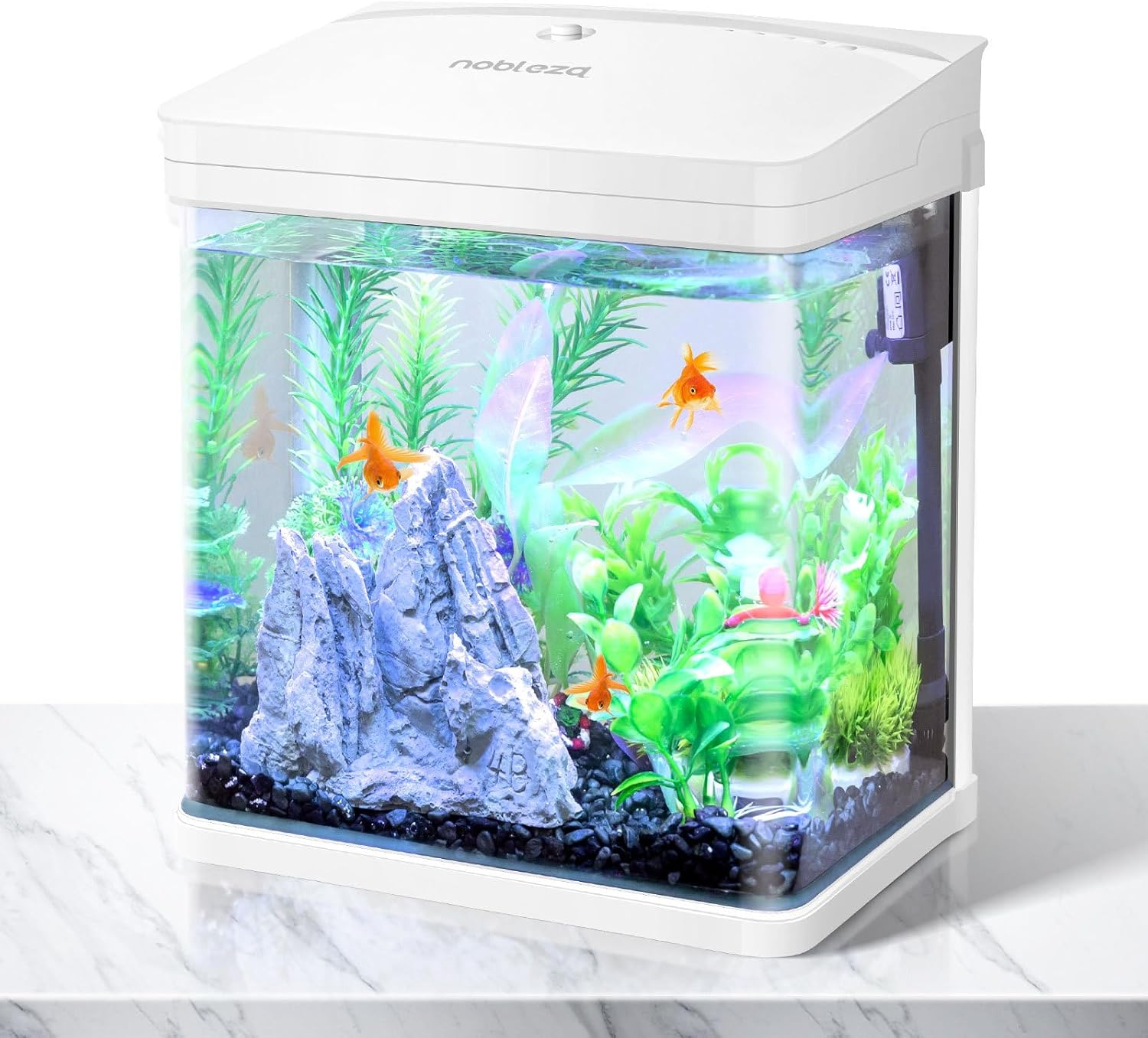 Nobleza - Aquariumaquarium met ledlampen en filtersysteem, tropische aquaria, 7 liter, wit •