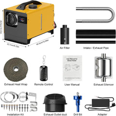 Diesel luchtverwarmer - 5-8KW - 12V/24V draagbare dieselverwarmer, alles-in-één verwarmer voor vrachtwagens met app, lcd-monitor, afstandsbediening en geluiddemper, - HLONONE