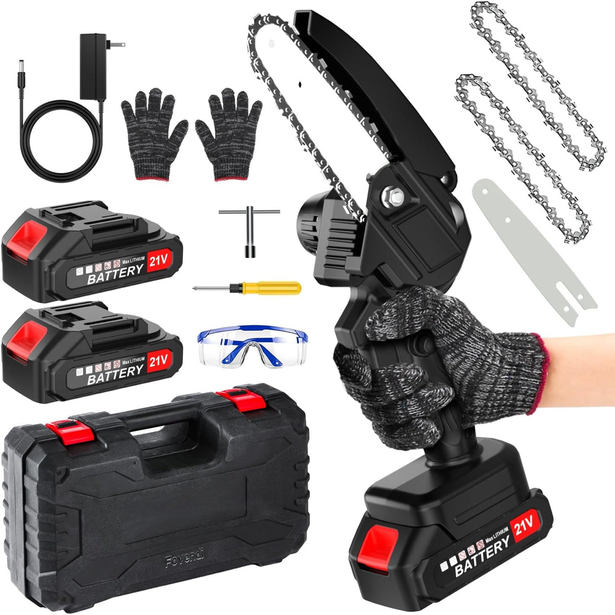 Mini kettingzaag - Elektrische snoeischaar - Met accu - Zwart