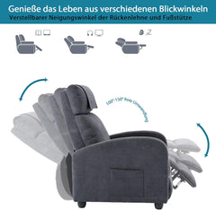HPIV Relaxstoel, televisiestoel met ligfunctie, massagefunctie, warmtefunctie, massagestoel met afstandsbediening, ruststoel, stof, ligstoel, grijs