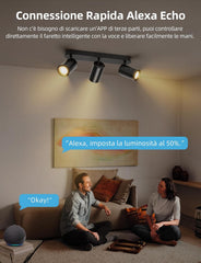Aigostar Plafondspot GU10 Smart, 3 lichtpunten, led-plafondlamp, dimbaar, wandspot, compatibel met Alexa, plafondspots met afstandsbediening, voor keuken, slaapkamer, woonkamer (met intelligente