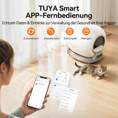 Zelfreinigend kattentoilet, extra 65 liter, afneembare zandcontrolebox, veilige alert, app-bediening, anti-pinch, geurisolerende kattenbak voor meerdere katten, wit
