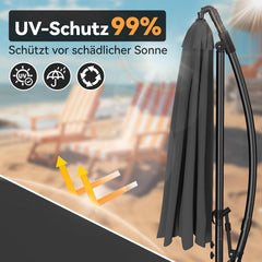Froadp Ø3 m aluminium zweefparasol met draaimechanisme, UV-bescherming 40+, terrasparasol, strandparasol, tuinparasol met standaard, donkergrijs, marktparasol voor tuin, balkon, terras