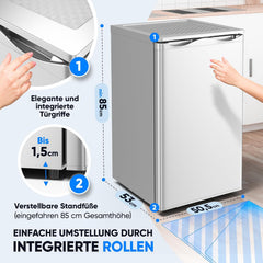 Stillstern Vriezer Klein (73L) 4-sterren vriesvak -18 °C. Energiever. Mini vriezer met 3 vakken, traploos reg. temp., kleine diepvriezer, deuraanslag r./l. vriezer R600A zilver