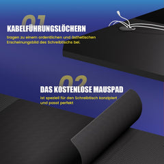 GTPLAYER Gamingtafel, gamingbureau, 120 x 60 cm, pc-tafel, gamertafel met koolstofvezeloppervlak, stabiele computertafel met hoofdtelefoonhaak, zwart
