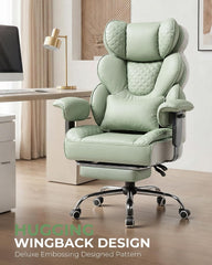 COMHOMA Ergonomische gamingstoel, 180 kg, met lendensteun en verstelbare voetensteun, hybride design van kunstleer en mesh, rugleuning 150 graden verstelbaar, hoge bureaustoel, groen - CH910
