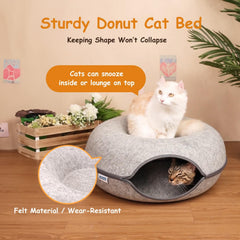 Nobleza Kattenmand, kattendonuttunnel, kattentunnel van vilt met wasbaar kussenovertrek, knuffelbed en grote knuffelhol, 60 x 60 x 26 cm, kattenmand, grijs