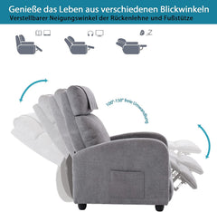 HPIV Relaxstoel, televisiestoel met ligfunctie, massagefunctie, warmtefunctie, massagestoel met afstandsbediening, stoffen ligstoel, lichtgrijs