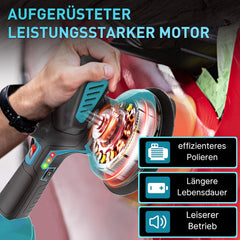 MAWIRON Polijstmachine auto met 6000 mAh accu, 6 inch Orbital accu-polijstmachine voor Makita, 6 variabele snelheden 5800 tpm draadloze polijstmachine, 2 x 3000 mAh batterijen, 22 stuks opzetstukken •