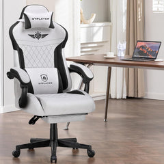 GTPLAYER Gamingstoel, ergonomische gamerstoel van stof met lendensteun, pc-stoel met verbrede rugleuning, belastbaar tot 150 kg, grijs - GT832