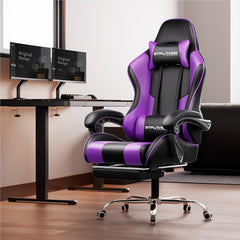 GTPLAYER Bureaustoel, gamingstoel, ergonomische gamerstoel met voetensteun, gevoerde gamingstoel, draaistoel, 150 kg, lila - GT800A