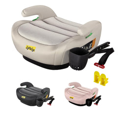 Jovikids Autostoelverhoging voor kinderen met ISOFIX, ECE R129 kinderzitverhoging 125-150 cm, verdikte stoffen bekleding & Isofix invoerhulp, gemakkelijk wasbaar, beige met bekerhouder