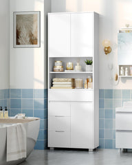 Hzuaneri Badkamerkast, hoge badkamerkast met verstelbare plank, commode met 4 laden en 3 kastdeuren, keukenkast, modern, voor woonkamer, badkamer, 30 x 60 x 190 cm, wit SC15503X