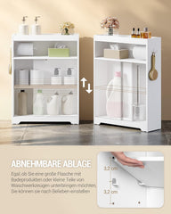 Hzuaneri Badkamerkast, niskast, ruimtebesparende badkamerkast met toiletpapierhouder en haken, schuifdeur, verstelbaar rek, voor de badkamer, 20 x 60 x 80 cm, wit BC62813X