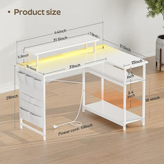 Gaming bureau - Gaming desk - Hoekbureau - 110x80 cm - Wit - HLONONE