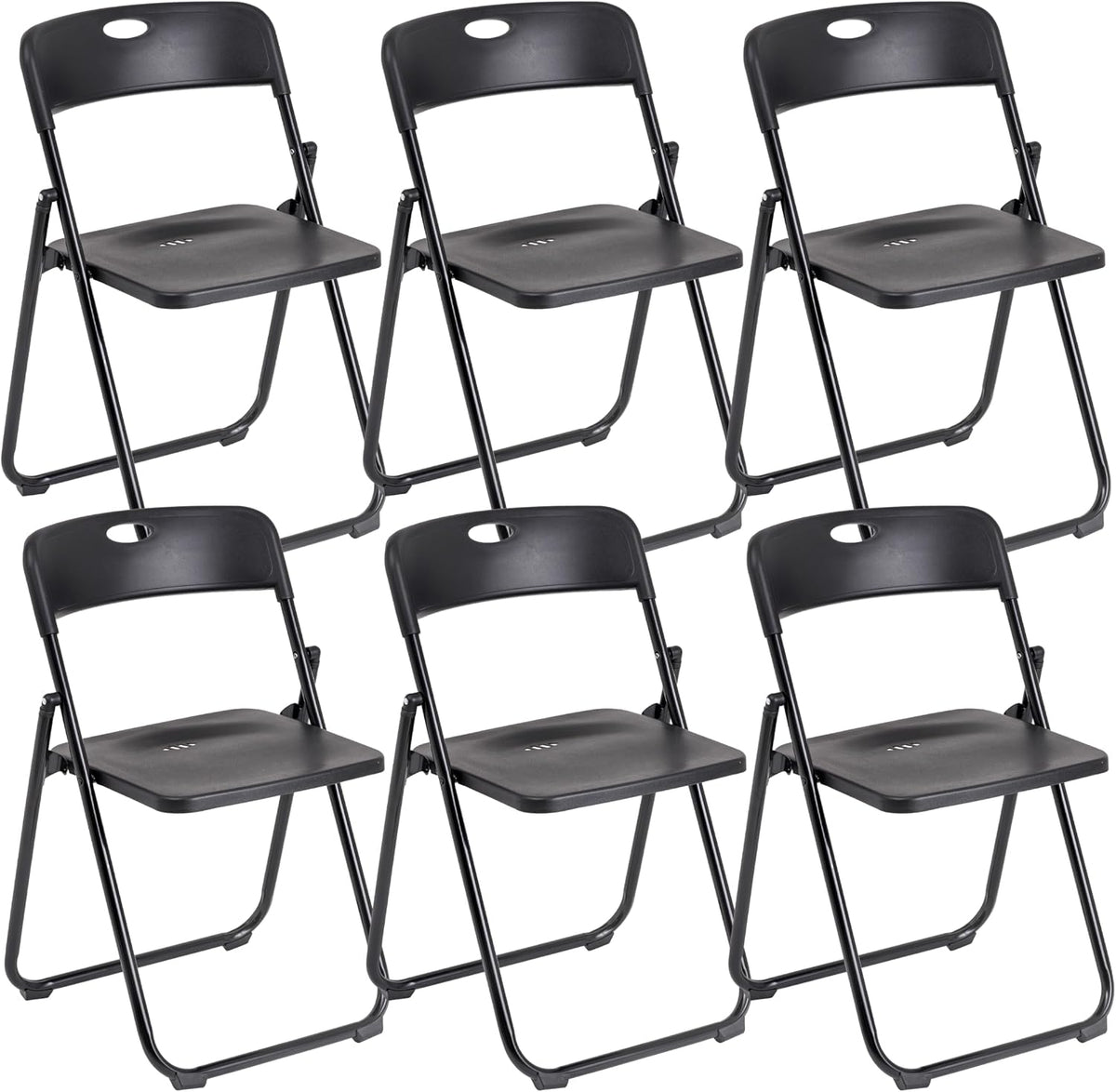 Baroni Home Klapstoel met pvc- en stalen frame, ruimtebesparende inklapbare zitting met poten en handgreep, outdoorstoel, keuken, woonkamer, reizen, 74 x 43 x 49 cm, 6 stuks, zwart