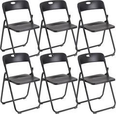 Baroni Home Klapstoel met pvc- en stalen frame, ruimtebesparende inklapbare zitting met poten en handgreep, outdoorstoel, keuken, woonkamer, reizen, 74 x 43 x 49 cm, 6 stuks, zwart