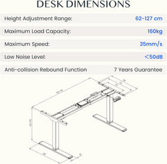 Zit sta bureau - Elektrisch - Verstelbaar - Bureauframe - EC5W - FLEXISPOT