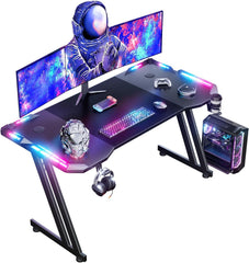 HLONONE Gaming Bureau met LED, Koolstofvezel, 120 x 60 cm, Zwart