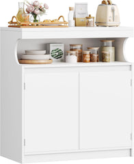 Hzuaneri SC80003X Sideboard, keukenkast met 2 deuren, buffetkast met open ruimte, opbergmeubel, verstelbare planken, keuken, woonkamer, 40 x 80 x 85 cm, wit