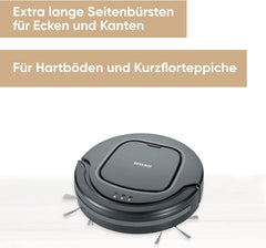 SEVERIN Chill® RB 7023 Robotstofzuiger, krachtige robotstofzuiger voor harde vloeren en laagpolige tapijten, extra platte reinigingsrobot met trapdetectie, platinagrijs •
